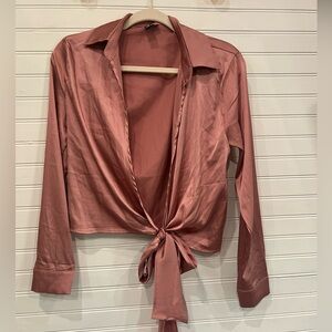 Satin tie/wrap up long sleeve top.